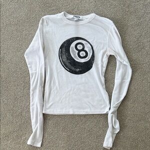 RSQ White Long Sleeve Tee with 8-Ball Graphic